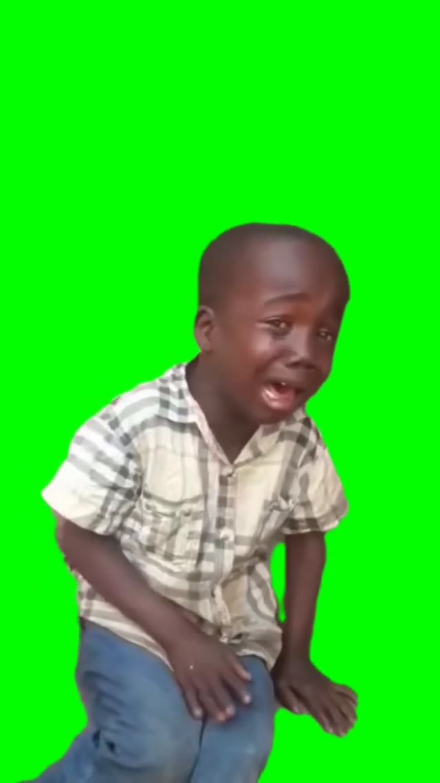 African boy crying then laughing green screen