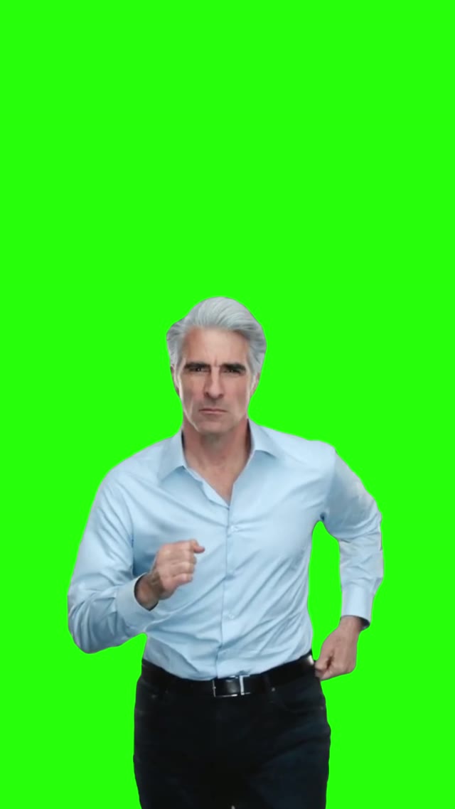 Apple guy running green screen