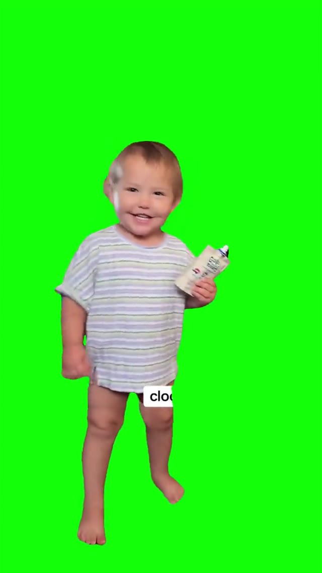 Baby doing clock it green screen