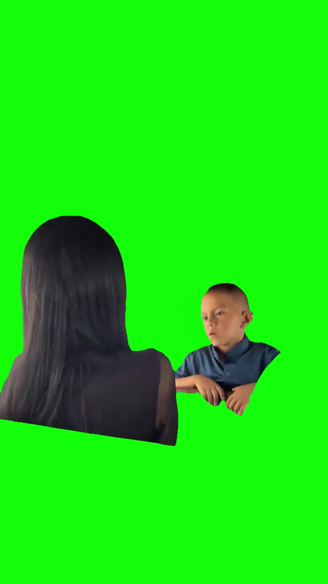 Boy staring at girl green screen