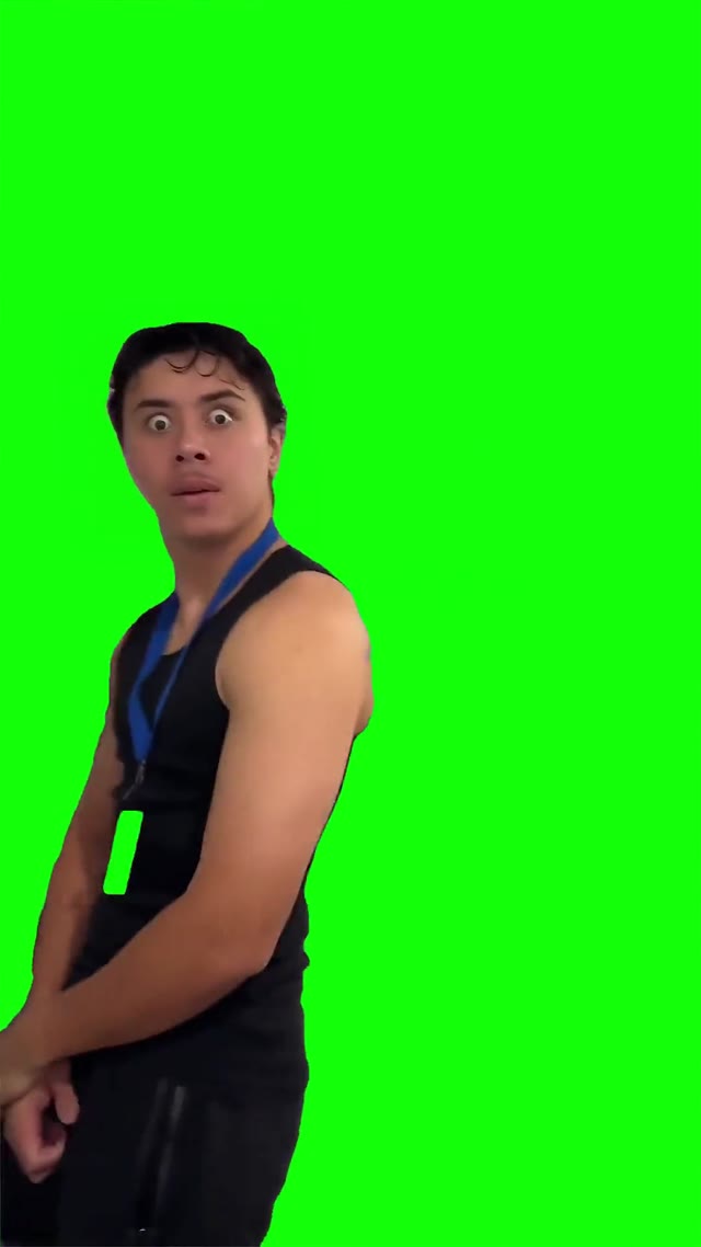 Cashier stare green screen
