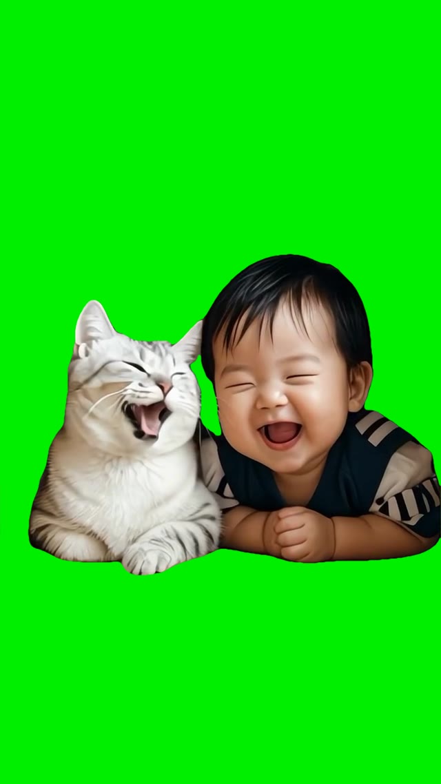 Cat and baby laugh green screen