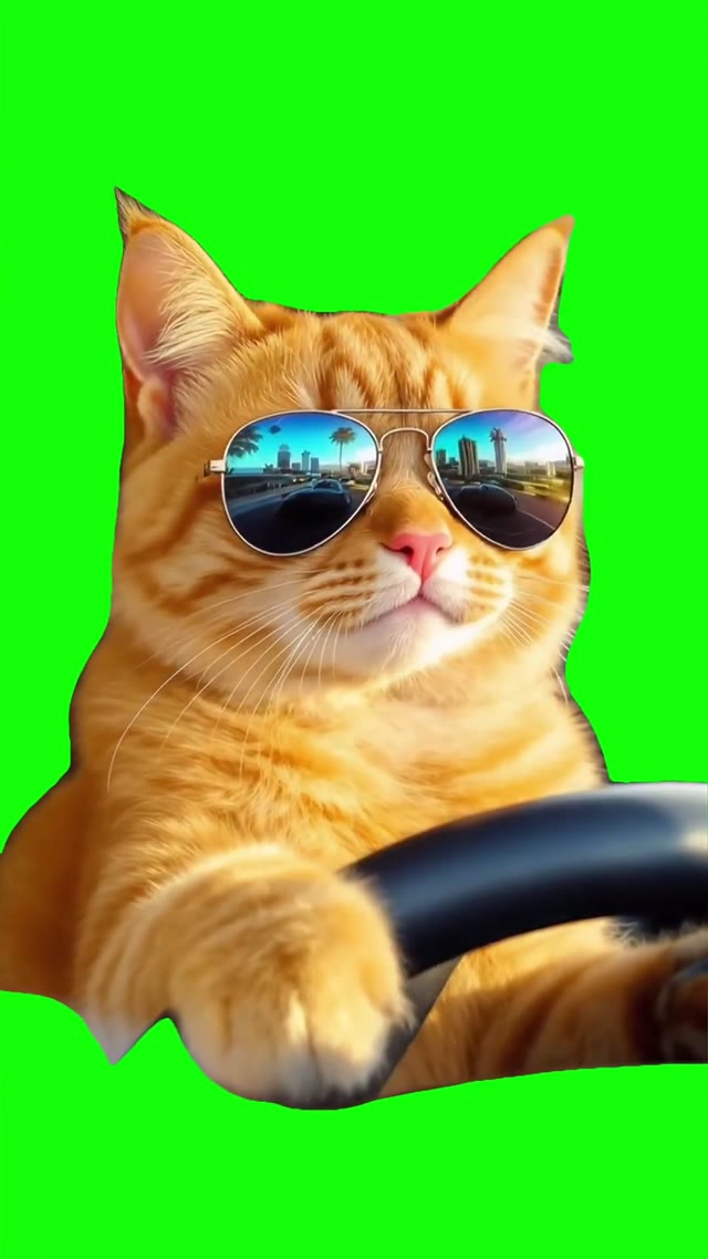 Cat driving green screen