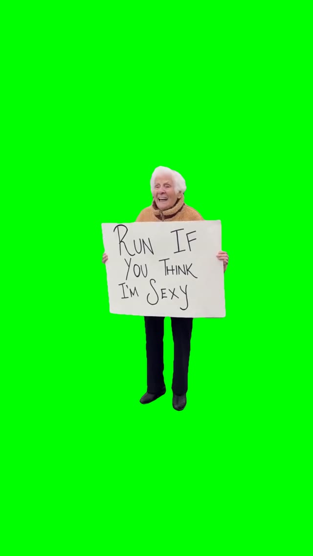 Grandma holding a sign green screen