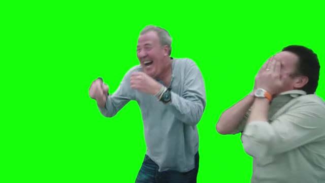 Jeremy Clarkson and Richard Hammond laughing green screen