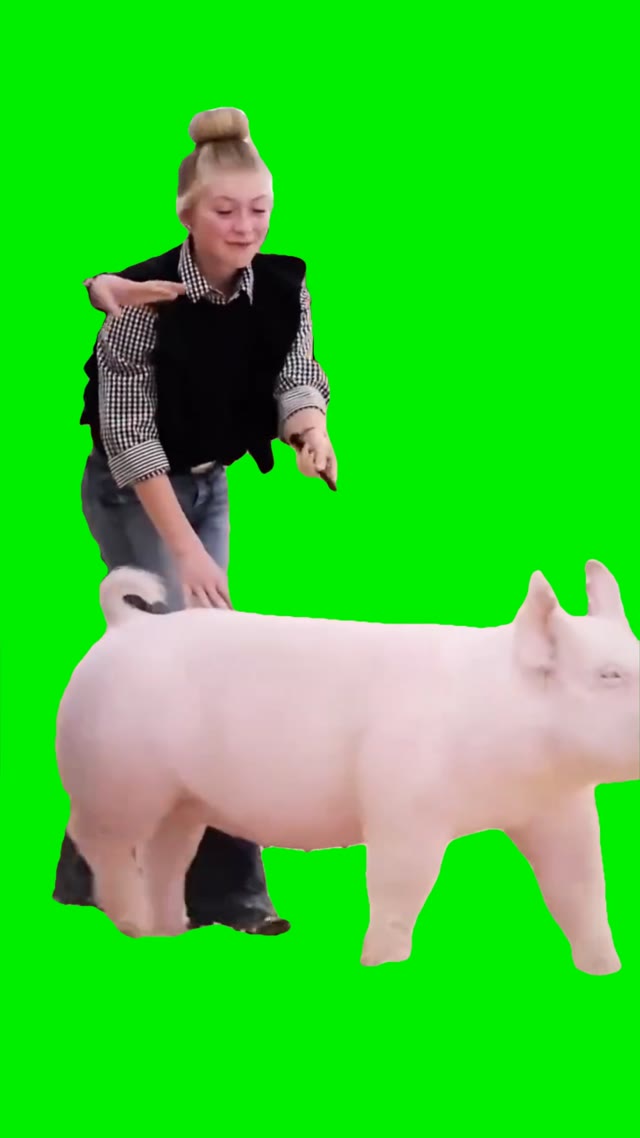 Karis with a pig green screen