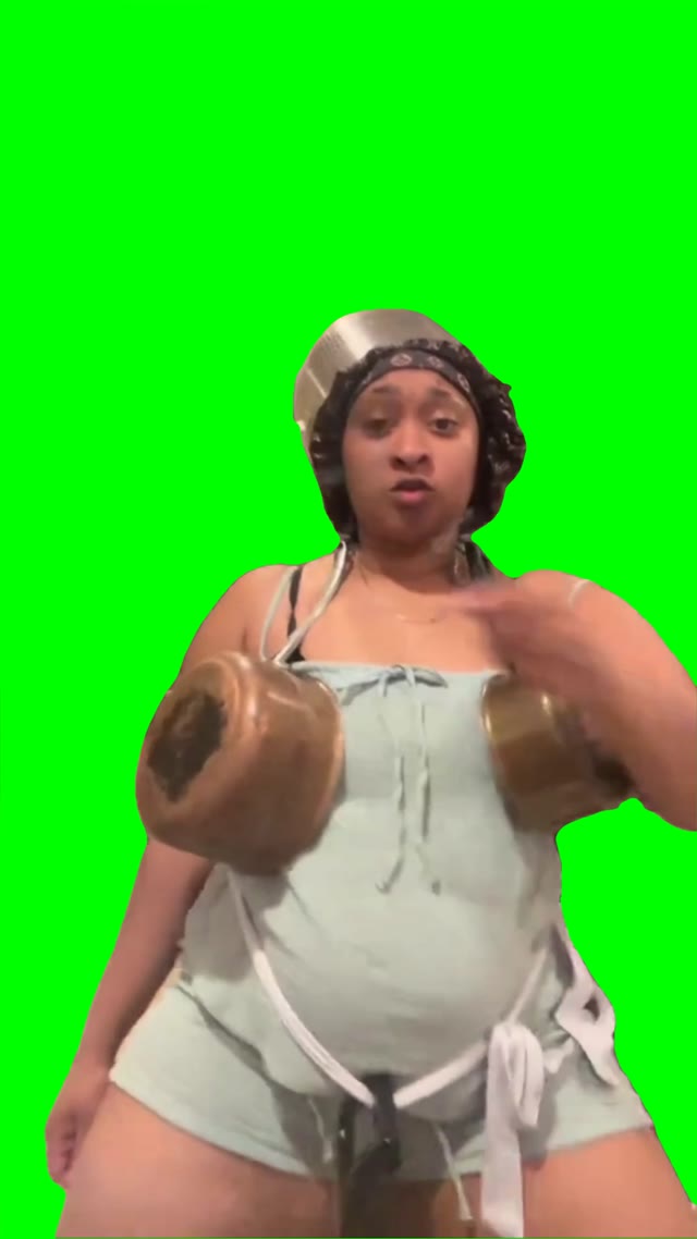 Lady dancing With Pots n pans green screen