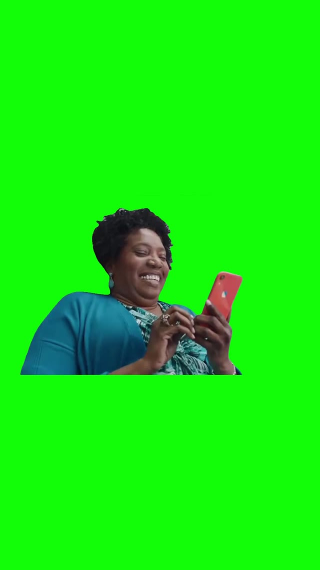 Laughing at her phone  green screen