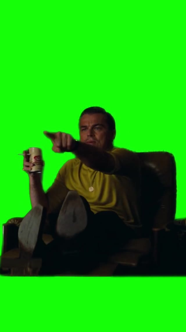 Leonardo DiCaprio pointing Once Upon a Time in Hollywood green screen