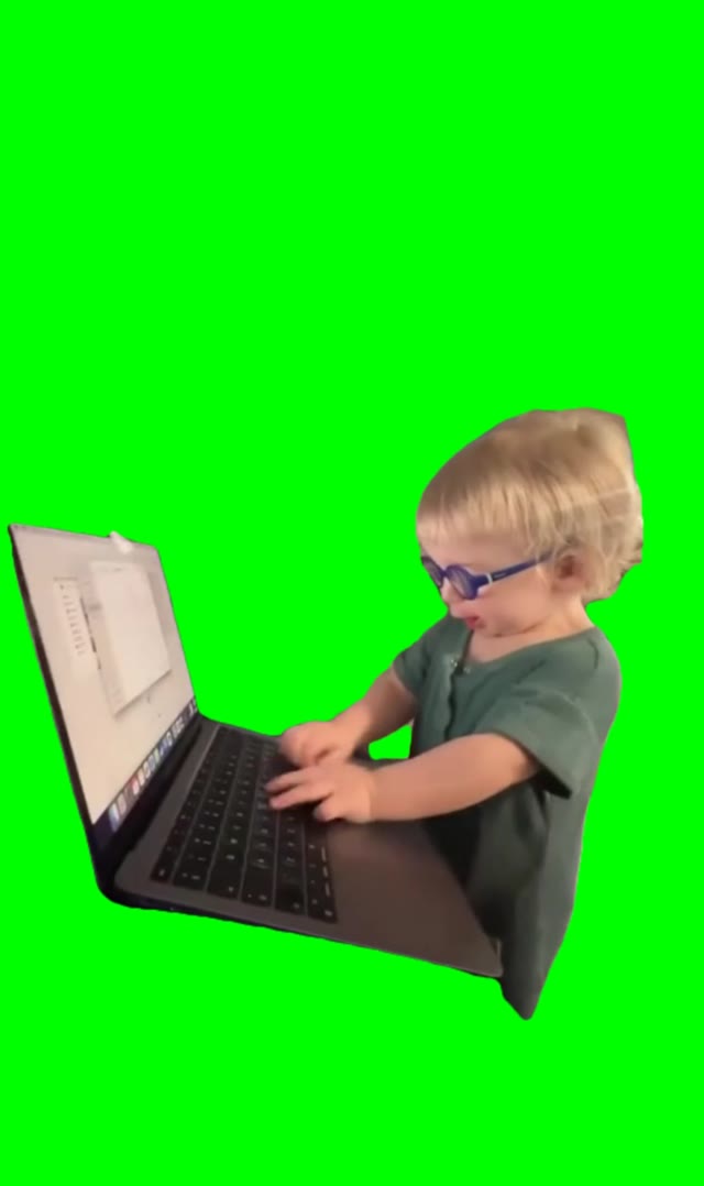 Little girl Agrresive Typing  green screen