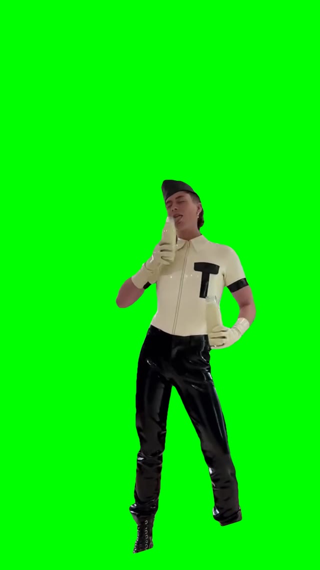 Man Pours milk all over him self green screen