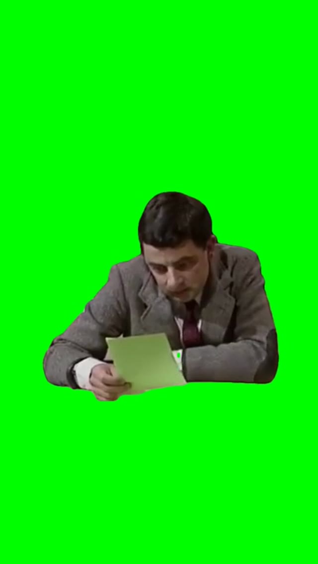 Mr bean looking at paper green screen