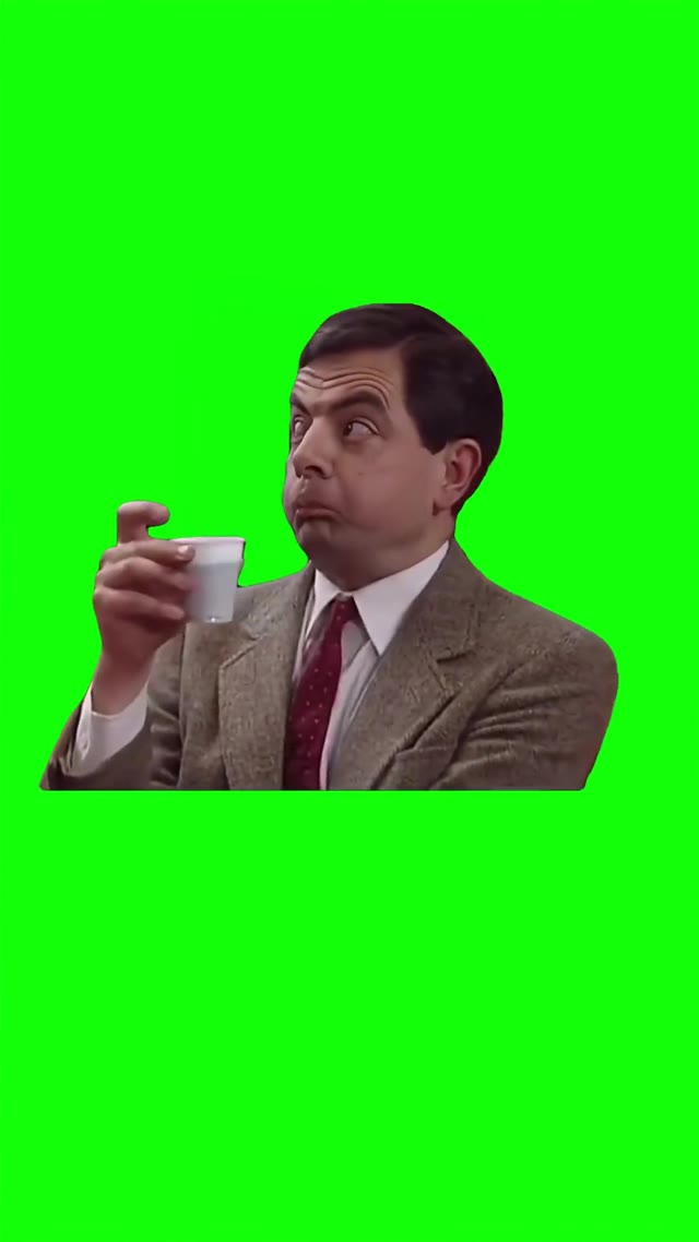 Mr.Bean Drinking bitter coffee green screen