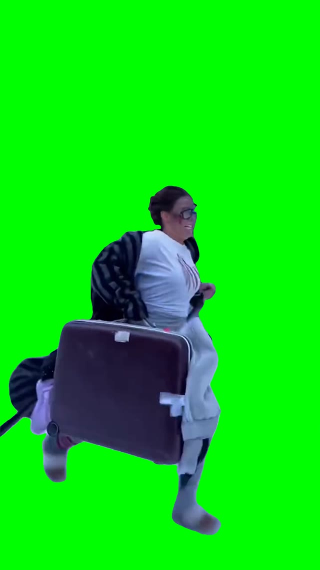Running with suitcase green screen