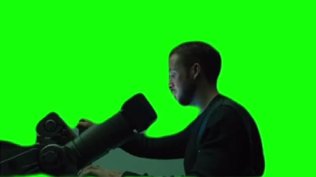 Ryan Gosling looking through Telescope green screen