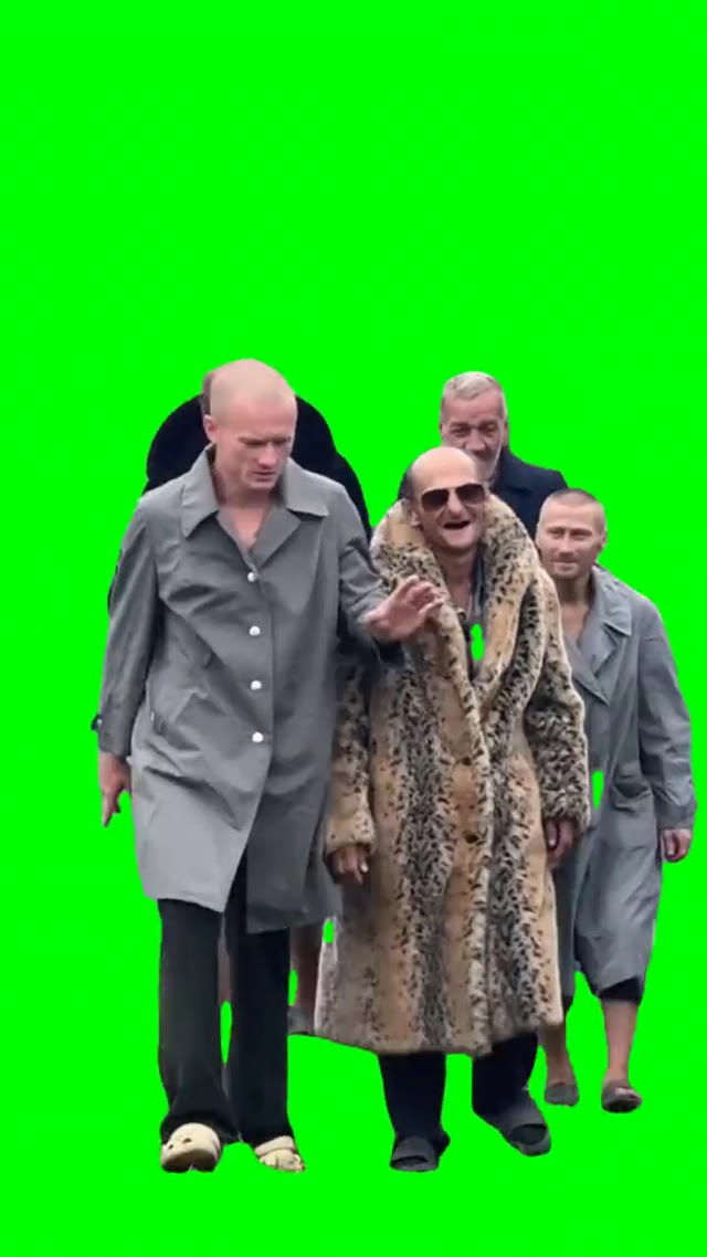 Squad in fur coats  green screen