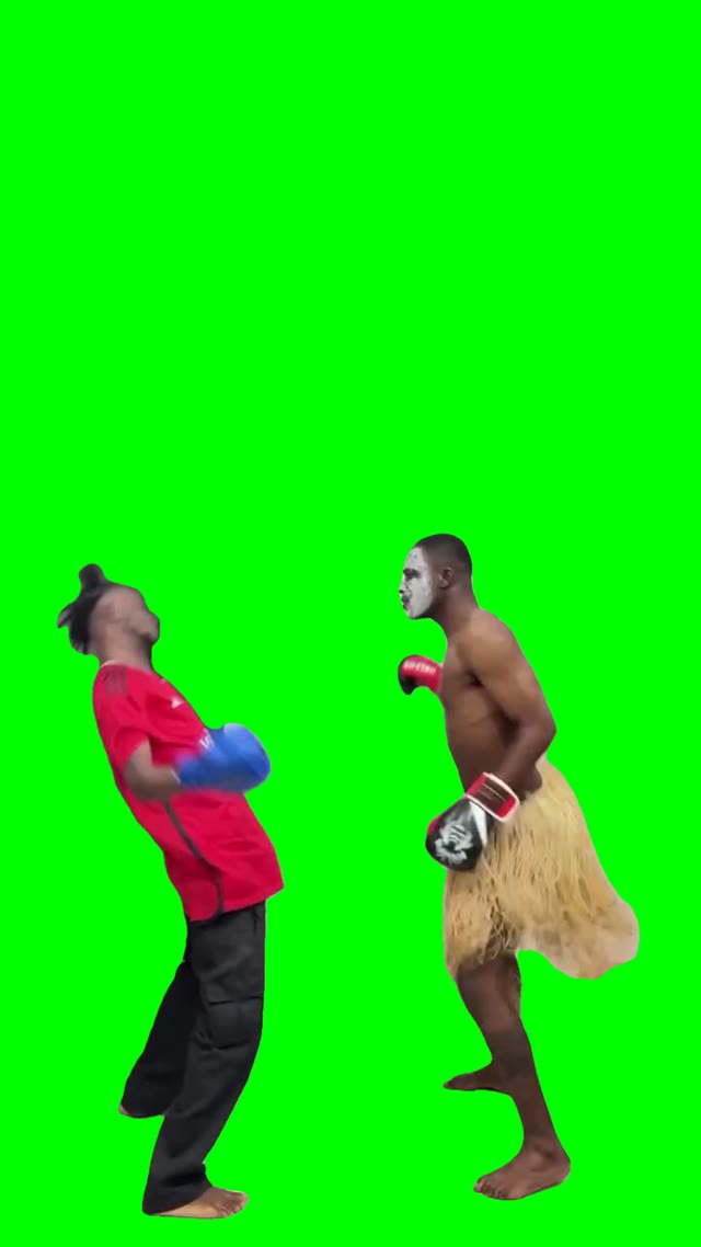 Two guys playing boxing game green screen